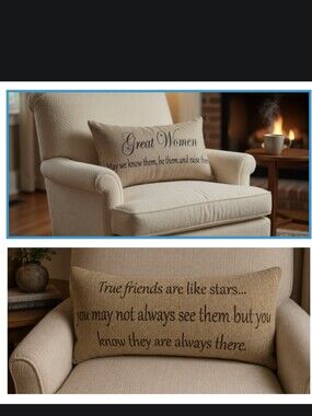 2 Sided Accent Pillow-Great Women Inspirational Burlap look -Natural -12x24 NWOT